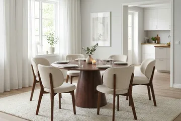 Siena Matgrupp 150 cm runt i Valnöt med 6 Eira Matstolar - Valnöt - Products - Möbler - Bord & matgrupp - Matgrupp