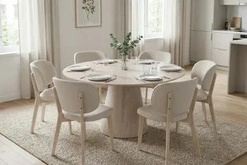 Siena Matgrupp 150 cm runt Vitlaserad med 6 Eira Matstolar - Vitlaserad - Products - Möbler - Bord & matgrupp - Matgrupp