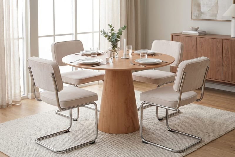 Siena Matgrupp runt 110 cm Ek med 4 Milva Matstolar - Ek - Products - Möbler - Bord & matgrupp - Matgrupp