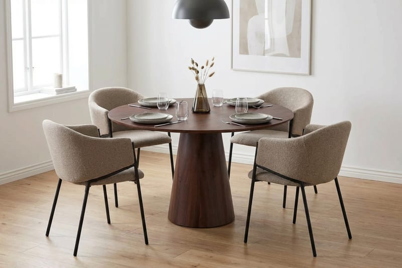 Siena Matgrupp runt 110 cm med 4 Filip Matstolar - Valnöt - Products - Möbler - Bord & matgrupp - Matgrupp