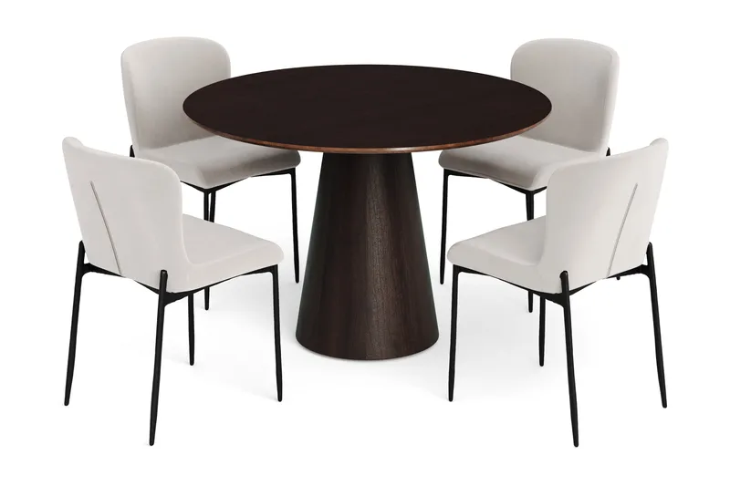 Siena Matgrupp runt 110 cm Rökt Ek med 4 Elsie Matstolar, Rökt ek/Beige