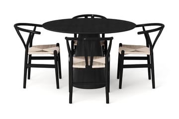 Siena Matgrupp runt 110 cm Svart med 4 Dastoori Matstolar - Svart - Products - Möbler - Bord & matgrupp - Matgrupp