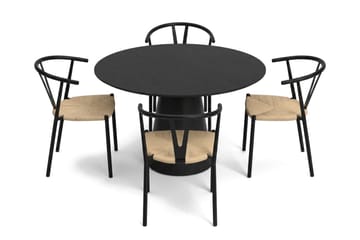 Siena Matgrupp runt 110 cm Svart med 4 Elysia Matstolar - Svart - Products - Möbler - Bord & matgrupp - Matgrupp