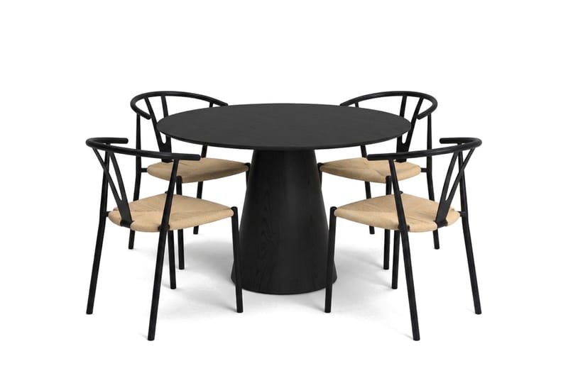 Siena Matgrupp runt 110 cm Svart med 4 Elysia Matstolar - Svart - Products - Möbler - Bord & matgrupp - Matgrupp