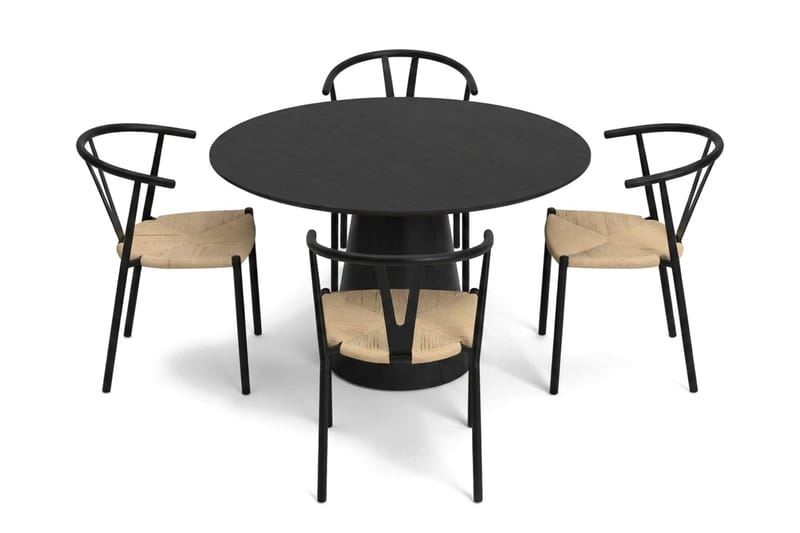 Siena Matgrupp runt 110 cm Svart med 4 Elysia Matstolar - Svartlaserad ek - Products - Möbler - Bord & matgrupp - Matgrupp