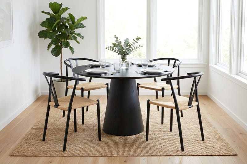 Siena Matgrupp runt 110 cm Svart med 4 Elysia Matstolar - Svartlaserad ek - Products - Möbler - Bord & matgrupp - Matgrupp