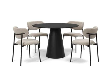 Siena Matgrupp runt 110 cm Svart med 4 Lucy Matstolar - Svart - Products - Möbler - Bord & matgrupp - Matgrupp