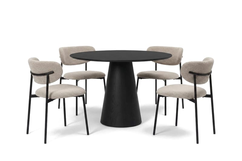 Siena Matgrupp runt 110 cm Svart med 4 Lucy Matstolar - Svart - Products - Möbler - Bord & matgrupp - Matgrupp