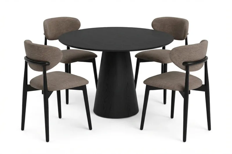 Siena Matgrupp runt 110 cm Svart med 4 Molly Matstolar - Svart - Products - Möbler - Bord & matgrupp - Matgrupp
