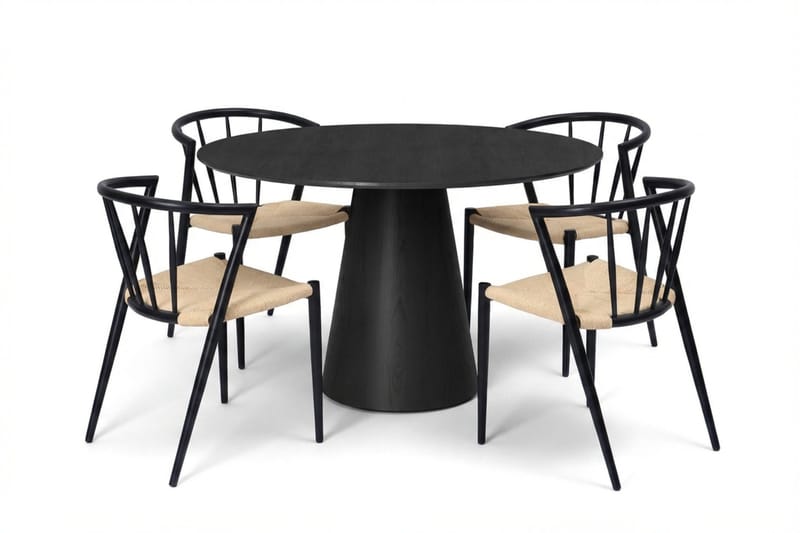 Siena Matgrupp runt 110 cm Svart med 4 Winston Matstolar - Svart - Products - Möbler - Bord & matgrupp - Matgrupp