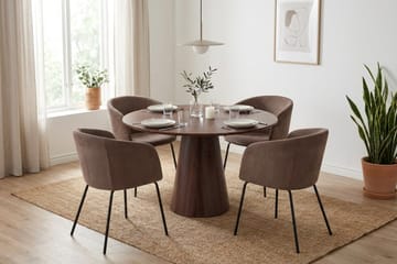 Siena Matgrupp runt 110 cm Valnöt med 4 Berit Matstolar - Valnöt - Products - Möbler - Bord & matgrupp - Matgrupp