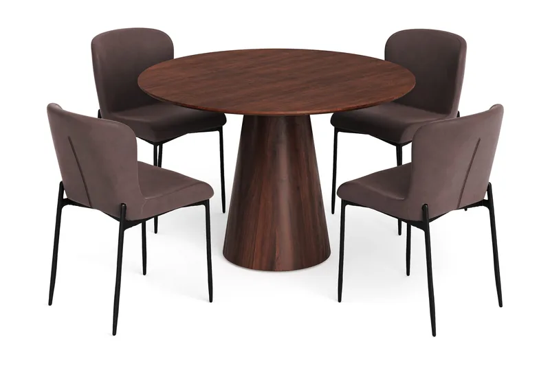 Siena Matgrupp runt 110 cm Valnöt med 4 Elsie Matstolar - Valnöt/Brun - Products - Möbler - Bord & matgrupp - Matgrupp