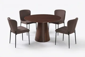 Siena Matgrupp runt 110 cm Valnöt med 4 Elsie Matstolar - Valnöt/Brun - Products - Möbler - Bord & matgrupp - Matgrupp