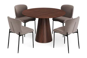 Siena Matgrupp runt 110 cm Valnöt med 4 Elsie Matstolar - Valnöt/Grå - Products - Möbler - Bord & matgrupp - Matgrupp