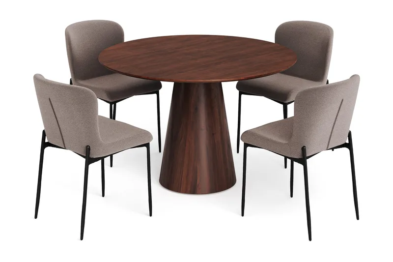 Siena Matgrupp runt 110 cm Valnöt med 4 Elsie Matstolar - Valnöt/Grå - Products - Möbler - Bord & matgrupp - Matgrupp