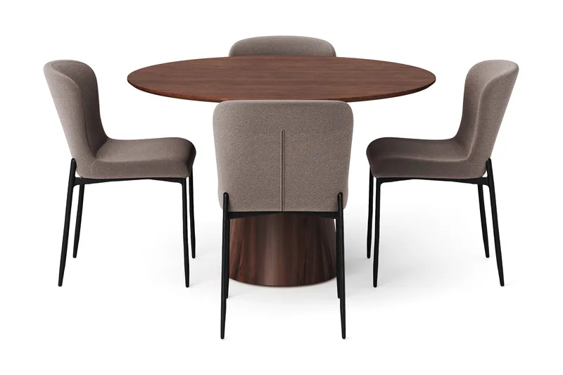 Siena Matgrupp runt 110 cm Valnöt med 4 Elsie Matstolar - Valnöt/Grå - Products - Möbler - Bord & matgrupp - Matgrupp