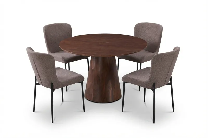 Siena Matgrupp runt 110 cm Valnöt med 4 Elsie Matstolar - Valnöt/Grå - Products - Möbler - Bord & matgrupp - Matgrupp