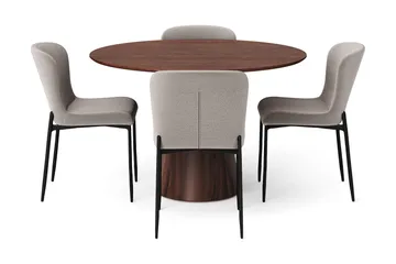 Siena Matgrupp runt 110 cm Valnöt med 4 Elsie Matstolar - Valnöt/Ljusgrå - Products - Möbler - Bord & matgrupp - Matgrupp