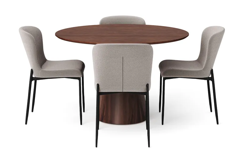 Siena Matgrupp runt 110 cm Valnöt med 4 Elsie Matstolar - Valnöt/Ljusgrå - Products - Möbler - Bord & matgrupp - Matgrupp