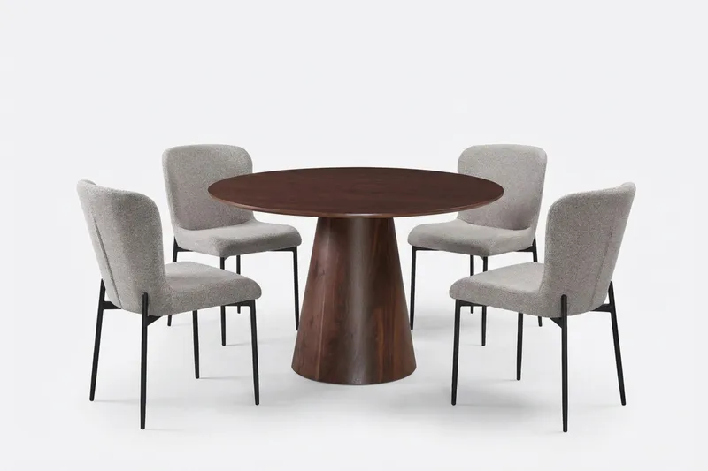 Siena Matgrupp runt 110 cm Valnöt med 4 Elsie Matstolar - Valnöt/Ljusgrå - Products - Möbler - Bord & matgrupp - Matgrupp