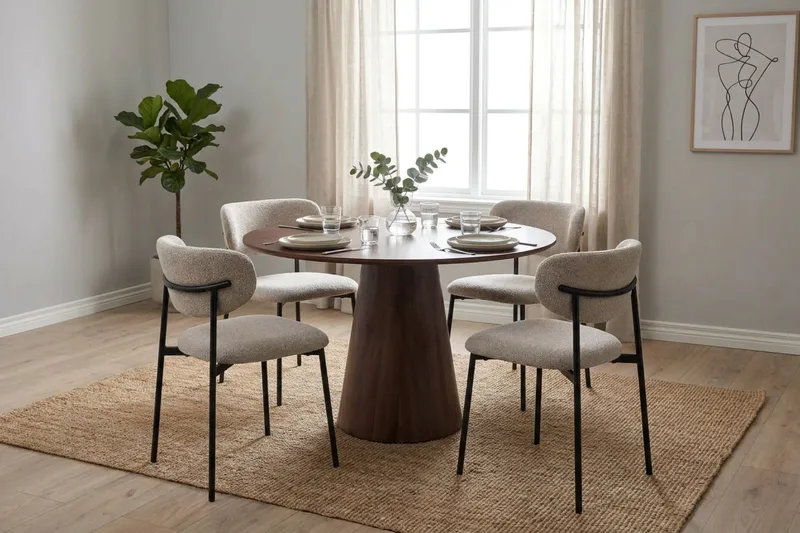 Siena Matgrupp runt 110 cm Valnöt med 4 Lucy Matstolar - Valnöt - Products - Möbler - Bord & matgrupp - Matgrupp
