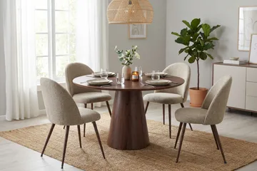 Siena Matgrupp runt 110 cm Valnöt med 4 Nibe Plus Matstolar - Valnöt - Products - Möbler - Bord & matgrupp - Matgrupp