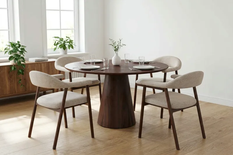 Siena Matgrupp runt 110 cm Valnöt med 4 Ronja Matstolar - Valnöt - Products - Möbler - Bord & matgrupp - Matgrupp