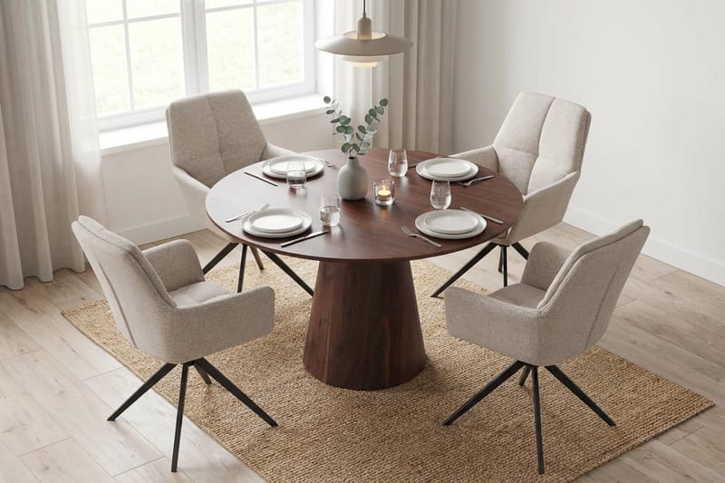 Siena Matgrupp runt 110 cm Valnöt med 4 Torsby Matstolar - Valnöt - Products - Möbler - Bord & matgrupp - Matgrupp