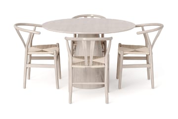 Siena Matgrupp runt 110 cm Vitlaserad med 4 Dastoori Matstolar - Vitlaserad - Products - Möbler - Bord & matgrupp - Matgrupp