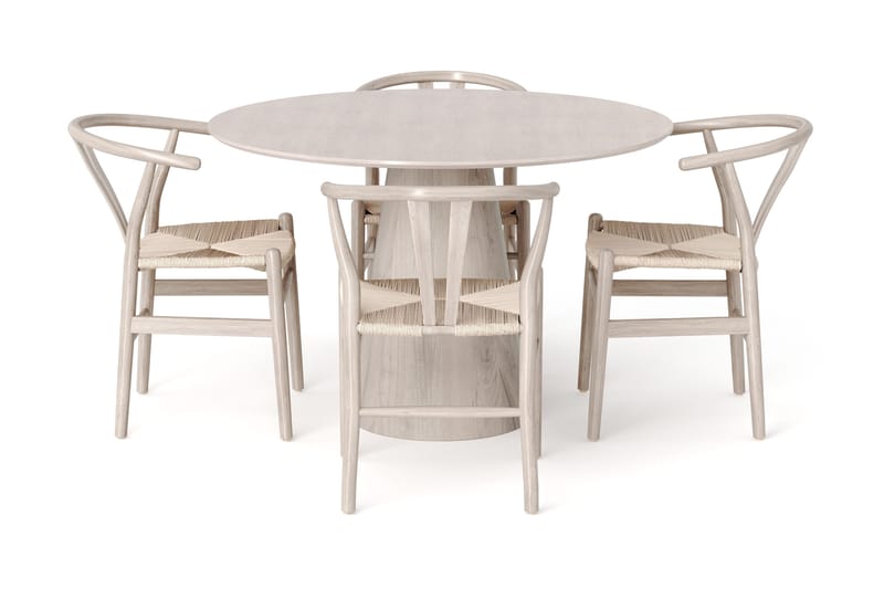 Siena Matgrupp runt 110 cm Vitlaserad med 4 Dastoori Matstolar - Vitlaserad - Products - Möbler - Bord & matgrupp - Matgrupp