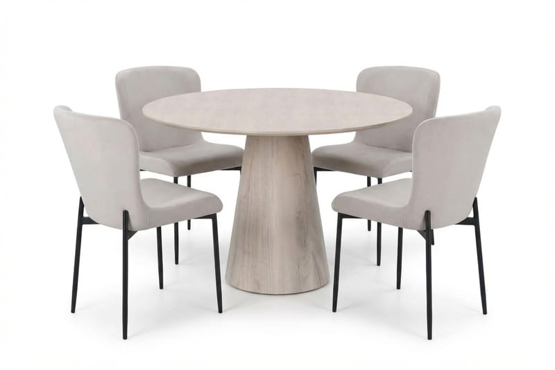 Siena Matgrupp runt 110 cm Vitlaserad med 4 Elsie Matstolar - Vitlaserad/Beige - Products - Möbler - Bord & matgrupp - Matgrupp