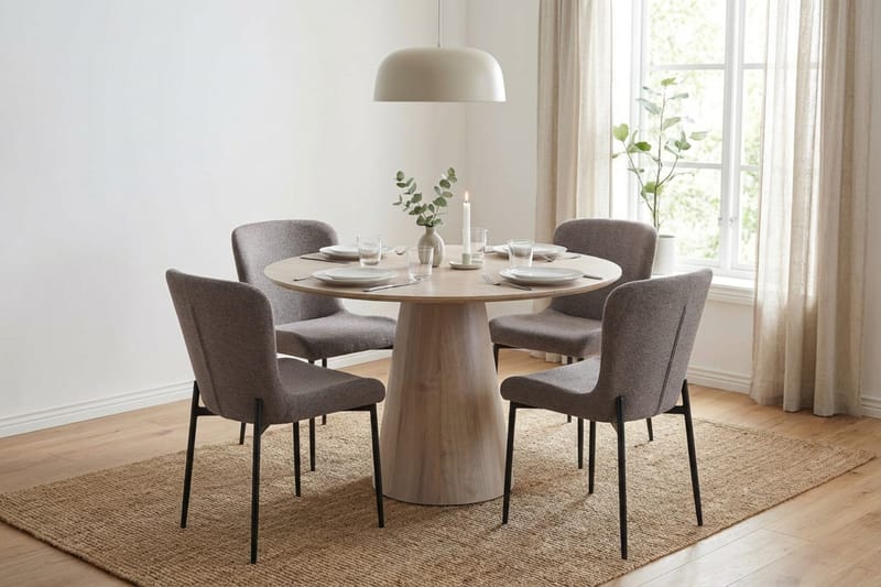 Siena Matgrupp runt 110 cm Vitlaserad med 4 Elsie Matstolar - Vitlaserad/Grå - Products - Möbler - Bord & matgrupp - Matgrupp