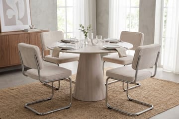 Siena Matgrupp runt 110 cm Vitlaserad med 4 Milva Matstolar - Vitlaserad/Beige/krom - Products - Möbler - Bord & matgrupp - Matgrupp