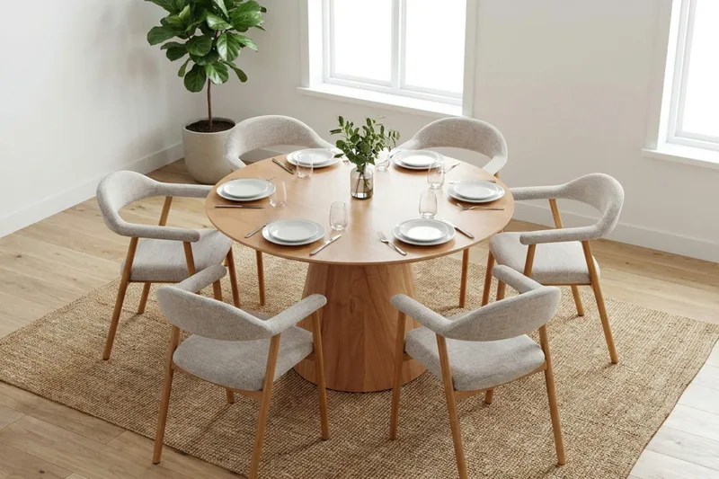 Siena Matgrupp runt 130 cm Ek med 4 Ronja Matstolar - Sand/Ek - Products - Möbler - Bord & matgrupp - Matgrupp