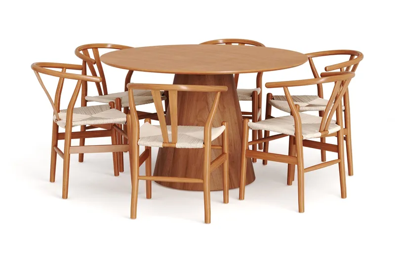 Siena Matgrupp runt 130 cm Ek med 6 Dastoori Matstolar - Ek - Products - Möbler - Bord & matgrupp - Matgrupp