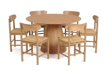 Siena Matgrupp runt 130 cm Ek med 6 Malte Matstolar - Products - Möbler - Bord & matgrupp - Matgrupp