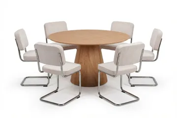 Siena Matgrupp runt 130 cm Ek med 6 Milva Matstolar - Ek - Products - Möbler - Bord & matgrupp - Matgrupp