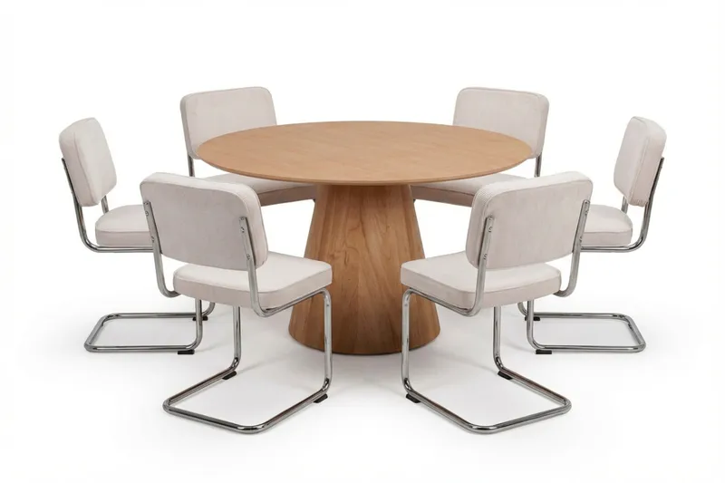 Siena Matgrupp runt 130 cm Ek med 6 Milva Matstolar - Ek - Products - Möbler - Bord & matgrupp - Matgrupp