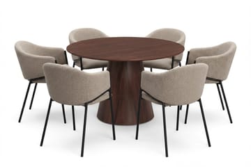 Siena Matgrupp runt 130 cm med 6 Filip Matstolar - Valnöt - Products - Möbler - Bord & matgrupp - Matgrupp