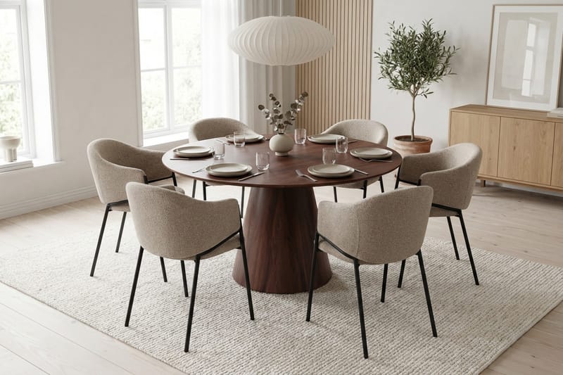 Siena Matgrupp runt 130 cm med 6 Filip Matstolar - Valnöt - Products - Möbler - Bord & matgrupp - Matgrupp