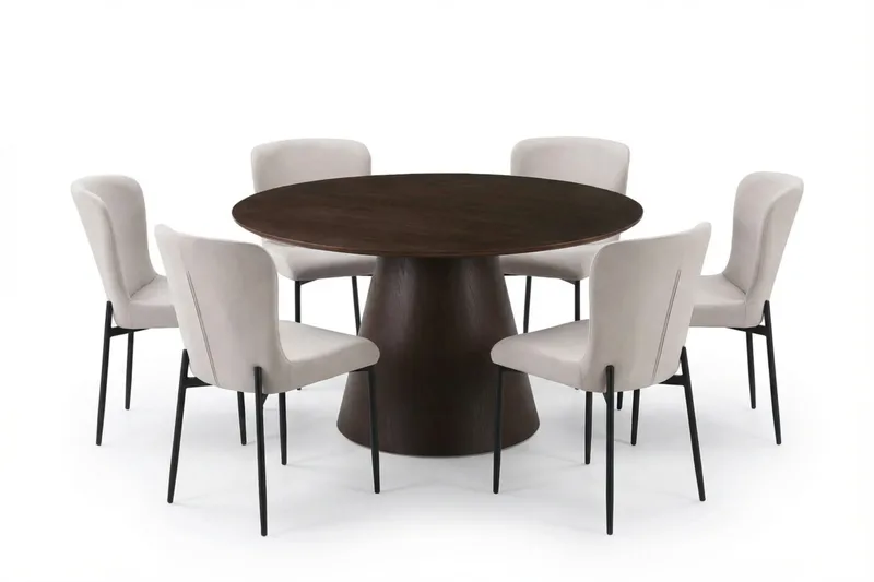 Siena Matgrupp runt 130 cm Rökt Ek med 6 Elsie Matstolar - Rökt ek/Beige - Products - Möbler - Bord & matgrupp - Matgrupp