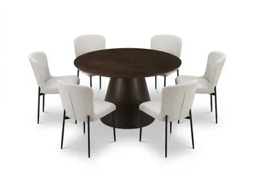 Siena Matgrupp runt 130 cm Rökt Ek med 6 Elsie Matstolar - Rökt ek/Vit - Products - Möbler - Bord & matgrupp - Matgrupp