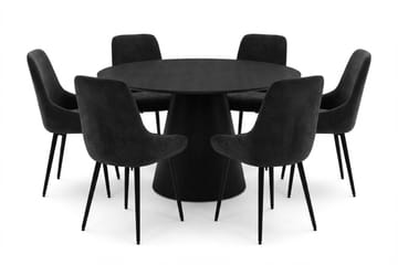 Siena Matgrupp runt 130 cm Svart med 6 Alsarp Matstolar - Svart - Products - Möbler - Bord & matgrupp - Matgrupp