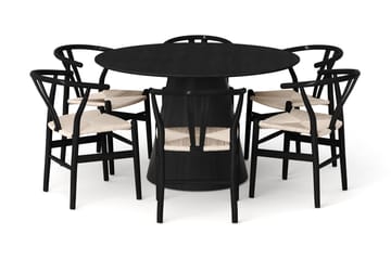 Siena Matgrupp runt 130 cm Svart med 6 Dastoori Matstolar - Svart - Products - Möbler - Bord & matgrupp - Matgrupp