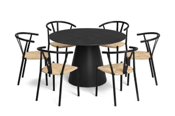 Siena Matgrupp runt 130 cm Svart med 6 Elysia Matstolar - Svart - Products - Möbler - Bord & matgrupp - Matgrupp