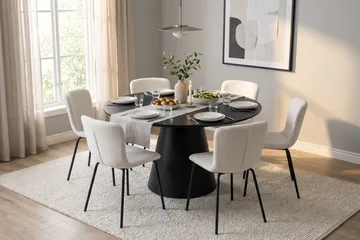Siena Matgrupp runt 130 cm Svart med 6 Katy Matstolar - Svart - Products - Möbler - Bord & matgrupp - Matgrupp