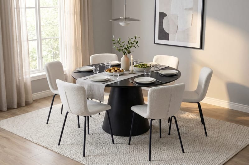 Siena Matgrupp runt 130 cm Svart med 6 Katy Matstolar - Svart - Products - Möbler - Bord & matgrupp - Matgrupp