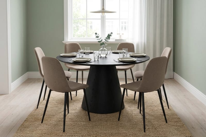 Siena Matgrupp runt 130 cm Svart med 6 Nibe Matstolar - Svart - Products - Möbler - Bord & matgrupp - Matgrupp