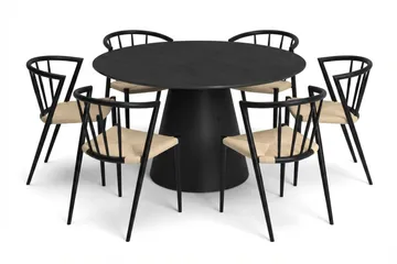Siena Matgrupp runt 130 cm Svart med 6 Winston Matstolar - Svart - Products - Möbler - Bord & matgrupp - Matgrupp
