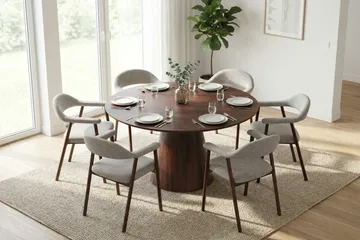 Siena Matgrupp runt 130 cm Valnöt med 4 Ronja Matstolar - Valnöt - Products - Möbler - Bord & matgrupp - Matgrupp